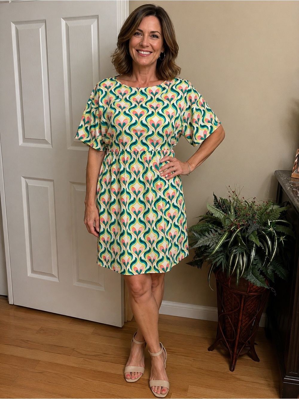SHEIN Retro Heart Print Babydoll Dress – Size Medium